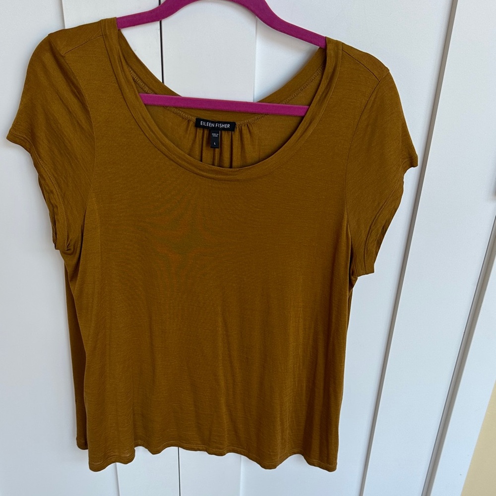 Eileen Fisher Women's Short Sleeve Top in Mustard Size L